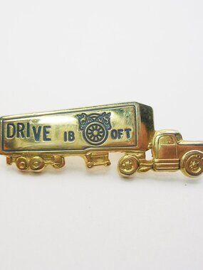 Vintage Mid Century gold tone Truckers Union Pin Brooch IB OFT DRIVE